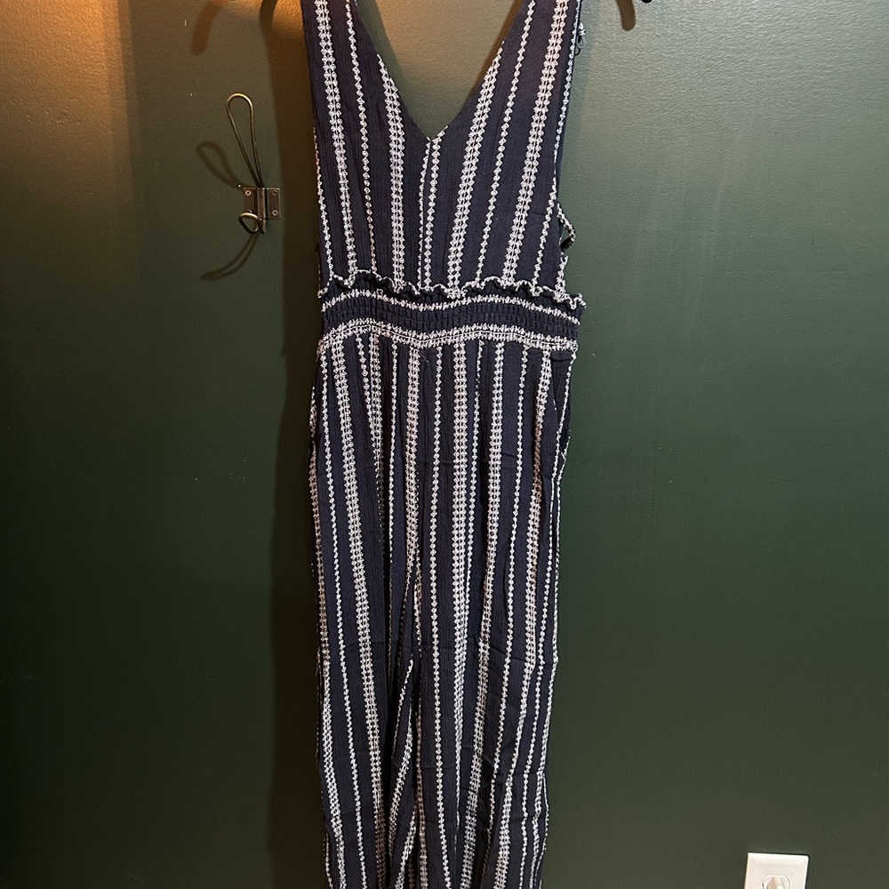 Navy and White Striped Jumpsuit